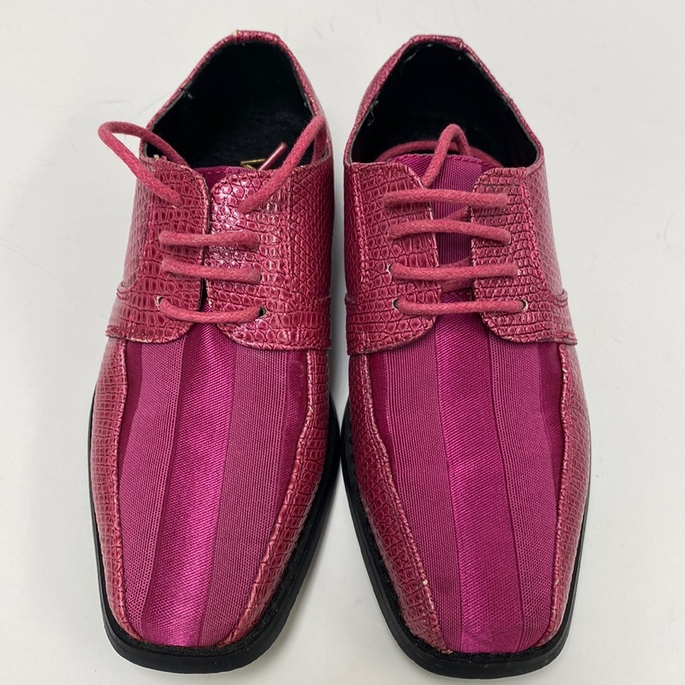 Viotti Boys Burgundy Pink Textured Satin Lace Up Dress Shoes Size 10